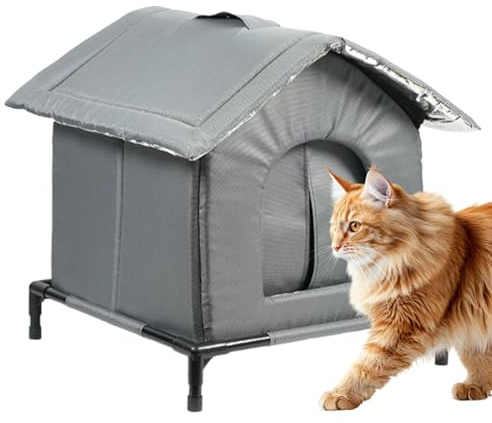 Yhsioaklo Erhöhtes Katzenbett für den Außenbereich | Warmes und wasserdichtes Haustierhaus mit Ständer, klappbares und isoliertes oberirdisches Katzenbett für kaltes, Garage, Jar