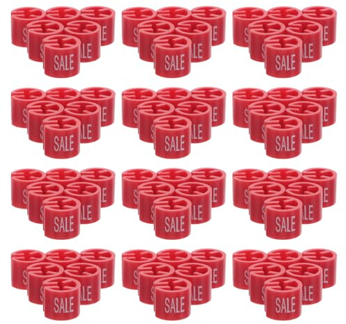 Cabilock 100 Stück Clip On Kunststoff Kleiderbügel Etiketten Rot mit Weißer Schrift Sale Preisschilder für Kleiderständer Werkzeuglose Anbringung Vielseitige Größenmarkierungen für
