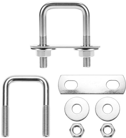QWORK® 2 Pièces boulons en U M8 en 304 acier inoxydable, U-Bolts 30 x 60 mm, capacité de charge élevée, avec écrou, plaque de cadre et rondelle, pour de multiples applications
