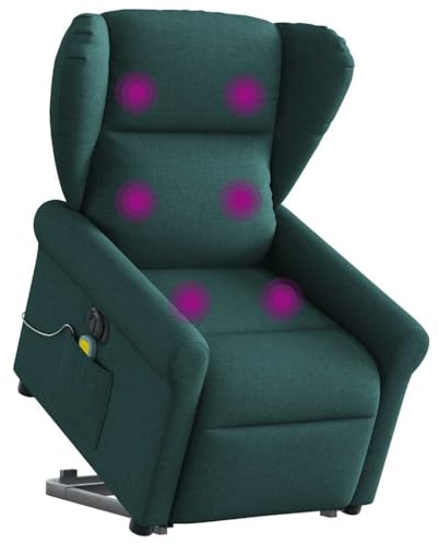 Owoxanthellate Fauteuil de relaxation électrique vert foncé avec fonction allongée et aide au relèvement, en tissu respirant, 72,5 x 87 x 100,5 cm, massage vibrant pour salon, chambre à coucher