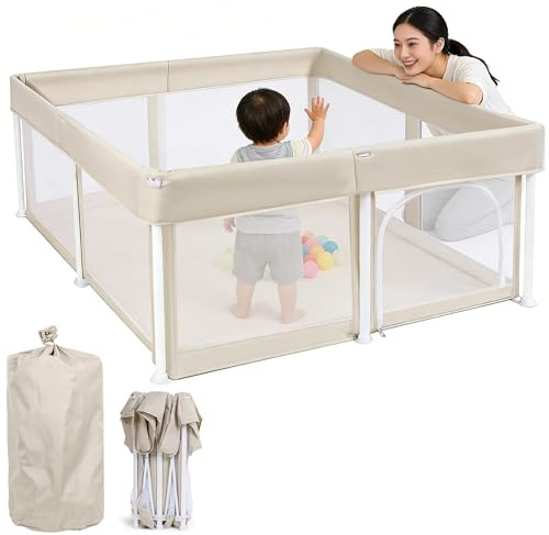 LASUK Corralito plegable para bebés de 50 x 50 pulgadas, corralito plegable para bebés y niños pequeños, valla portátil con bolsa de almacenamiento, patio de juegos para interiores y exteriores con