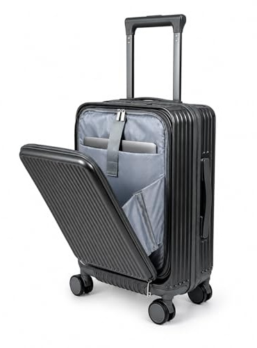 Vuelto Valise Cabine 55 cm Compatible Avion – Bagage à Main Rigide en ABS, Extensible, avec Serrure TSA – Port USB, Porte-Gobelet, Compartiment Ordinateur – 4 Roues Doubles 360 Gris Anthracite