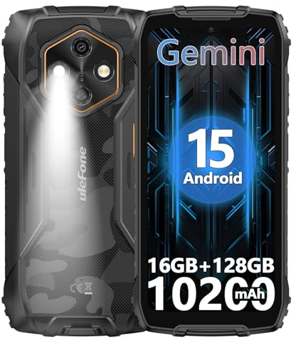 Ulefone RugKing 4 Pro Movil Resistente, 10200mAh 16GB+128GB/SD-2TB Android 15 AI Smartphone 6,56” 120Hz Teléfono, Octa-Core Cámara 48MP+8MP, 120LM Super Torch/3-Slots/IP68/IP69K/OTG/NFC/GPS Negro