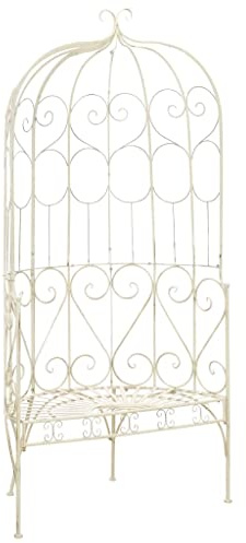 Arche de jardin blanche antique avec banc – Siège d'extérieur élégant pour mariages, défilés et décoration de cour – Structure en fer robuste pour jardins et terrasses