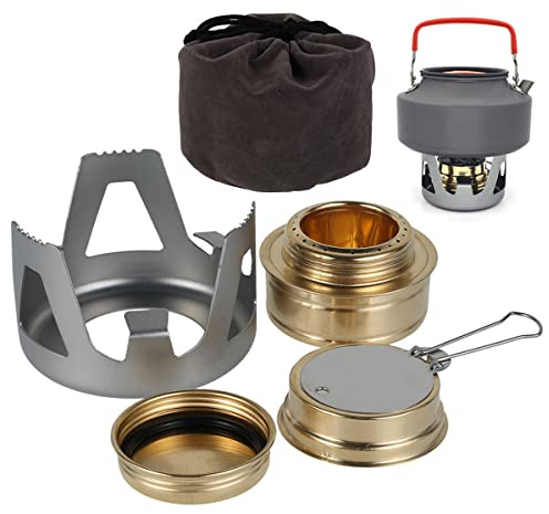 Portable Alcohol Stove, Mini Brass Spirit Burner with Aluminium Stand & Flame Control Cover, 95% Alcohol Fuel Camping Stove for Backpacking Hiking Outdoor Picnic