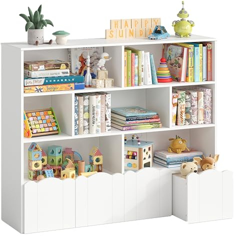YOUDENOVA 4 Tier Kinderregal, Bücherregal Kinder, Kinderzimmer Möbel, Spielzeug Aufbewahrung, 125,3x33x118 cm, Aufbewahrung Kinderzimmer für Bilderbücher, Geschichtenbücher und Spielzeug, Weiß