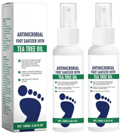 2 Sprays Assainissants pour Pieds à l'Huile d'Arbre à Thé 100ml, Désodorisant Antibactérien Anti-Transpirant, Élimine Mauvaises Odeurs, Convient pour Pieds, Chaussures et Chaussettes