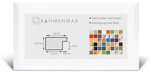 RahmenMax® Morena Bilderrahmen Holz 30x74 cm zum Aufhängen/Bilderrahmen Maßanfertigung möglich/MDF Posterrahmen/Bilder Rahmen in Weiß Matt mit 1mm klarem Acrylglas/Puzzle Rahmen