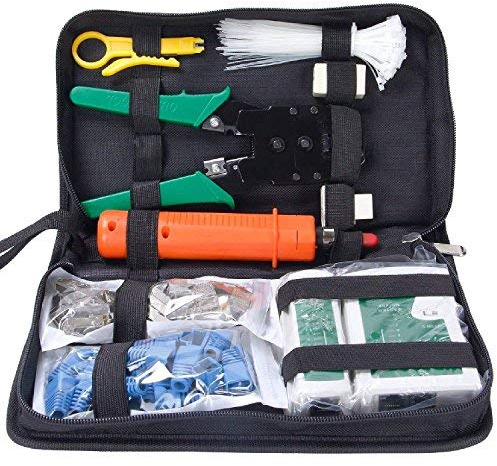 Lysignal 11En1 Professional Ethernet Portable Ethernet Kit de herramientas de reparación de redes Kit de herramientas de reparación Probador de cables Lan Crimper 324B Cable Cutter Internet Toolbox