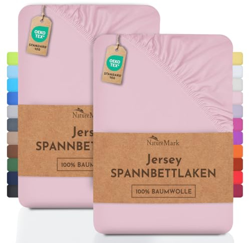 NatureMark 2er Pack Jersey Spannbettlaken, Spannbetttuch 100% Baumwolle in vielen Größen und Farben MARKENQUALITÄT ÖKOTEX Standard 100 | 90 x 200 cm - 100 x 200 cm - Rosa