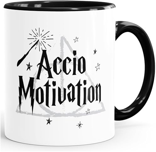 MoonWorks Kaffee-Tasse Accio Motivation Teetasse Keramiktasse Spruch-Tasse Schwarz unisize