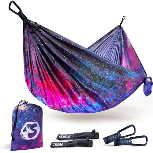 Foxelli Camping Hammock – Ultralight Hammock for Backpacking, Hiking, Festivals, Travel - Easy Setup with Tree-Friendly Ropes & Steel Carabiners, Heavy Duty Parachute Nylon