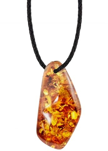BALTISCHER Natur Bernstein Schmuck ANHÄNGER ca. 4cm [Ostsee] mit Täschchen & LEDERBAND [Golden leuchtend!!!] 60072-72
