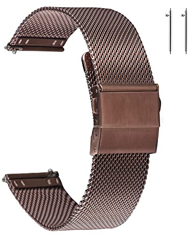 Edelstahl Mesh Uhrenarmband für Herren Damen, Schnellverschluss, 12mm-22mm | Atmungsaktives Mesh-Gefühl, werkzeuglose Längenverstellung, sichere Faltschließe, leichter Metall-Look, Alltag & Büro