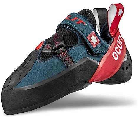 Ocun Bullit Blau-Rot - Bequemer hochtechnischer Kletterschuh, Größe EU 43 - Farbe Petrol - Red