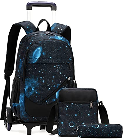 Trolley Rucksack mit Rollen, Schultasche Sets, Schulrucksack Schulranzen Kinder Trolley Rucksack Für Jungen und Mädchen (F)
