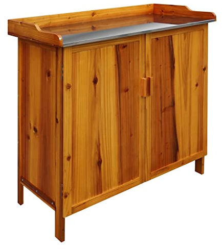OUTLIV. Pflanztisch mit Unterschrank, Gartenarbeitstisch, Pflegeleicht, Rückenschonend Praktisch, 99x50x95 cm, Natur