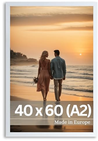 VictoR Bilderrahmen Dix 40x60 cm in Weiß - moderner Holzrahmen mit bruchsicherem Acrylglas - Bilderrahmen Weiß 40x60 - Fotorahmen Holz