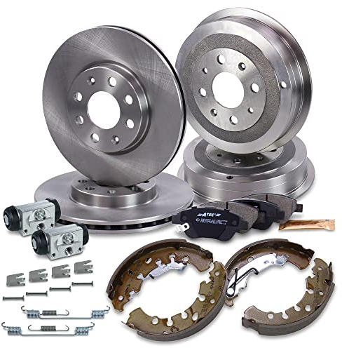 BESTPRICE BESTPRICE Bremsenset inkl. Bremsscheiben vorne Ø 257 mm Belüftet + Bremstrommel hinten Ø 203 mm + Bremsbeläge vorne und Bremsbacken hinten Kompatibel mit OPEL ADAM, CORSA D