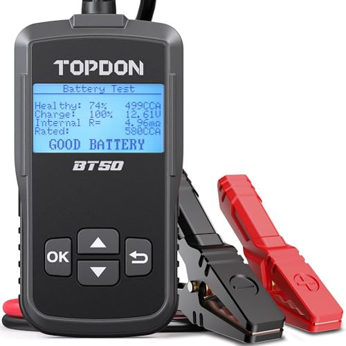 TOPDON Car Battery Tester 12V BT50, Automotive 100-2000 CCA Battery Load Tester, Cranking and Charging System, Auto Test Scan Tool, Digital Battery Alternator Analyzer (Upgraded Version of AB101)