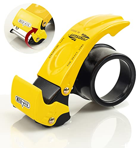PROSUN Couvercle de sécurité à lame de 5,1 cm, distributeur de ruban adhésif d'emballage professionnel en métal, pistolet à ruban adhésif, cutter avec lame supplémentaire, noir