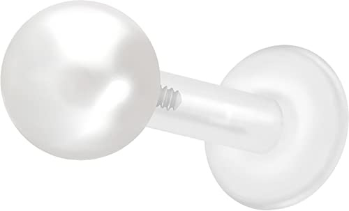 PIERCINGLINE PTFE Labret mit Innengewinde Titan AUFSATZ SYNTHETISCHE PERLE Piercing Lippe Nase Ohr Helix Tragus Medusa Farb & Größenauswahl