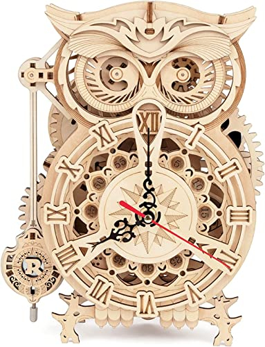 RoWood 3D Puzzle Eule Uhr Modellbau aus Holz mit Timer - DIY Holzpuzzle Modellbausatz Bastelsets für Erwachsene - Handwerk Holzbausatz Geschenk zum Geburtstag/Weihnachten