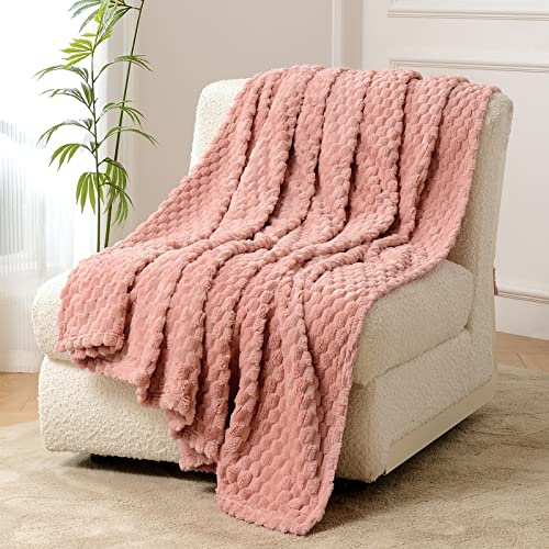 FY FIBER HOUSE Fleece Kuscheldecken, extra weiche Flauschige Decken, leichte, gemütliche Mikrofaser Sofadecke/Wolldecke für Büro, Sessel und Camping, 130x150cm, Rosa