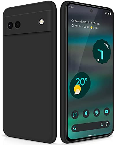 GiiYoon Hülle Kompatibel mit Google Pixel 6A, Hochwertiges Liquid Silicone Case, Rundumschutz Handyhülle, Kratzfestes Weiches Mikrofaserfutter- Schwarz