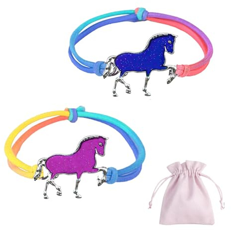Sugeru Pferde Mädchen Geschenk, 2stk Stimmungs Armband Mädchen(Temperatur VerfäRbung) mit 1stk Schmuckbeutel,Mitgebsel Kindergeburtstag Geschenke für Mädchen,Freundschaftsarmband