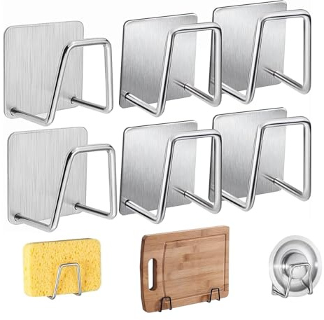 6 Stück Schwammhalter Küche, Klebend Schwamm Halter Klebeschwammhalter | Silber Schwamm Halterung Küchenspüle Halter Schwammablage Küche Wasserdicht Haken für Spülschwamm Waschbecken Küche Bad