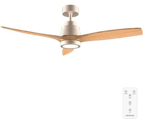 Cecotec Ventilador de Techo con Luz EnergySilence Aero 5295 GoldWhite 35W con motor DC y 52” con luz LED de 18W, mando a distancia, temporizador y 6 velocidades