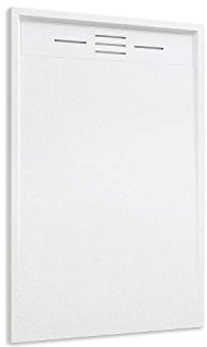 Piatto Doccia 70x90 Bianco Effetto Pietra Mod. Spanios Rettangolare in Vetroresina SMC Riducibile Piletta Inclusa e Cover In Tono Parama