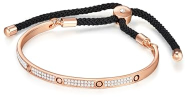 Lulu & Jane Damen Armband Metall-Legierung roségold | rosévergoldet 14 Karat, Armreif, Crystal, weiß, Zugverschluss, Textil