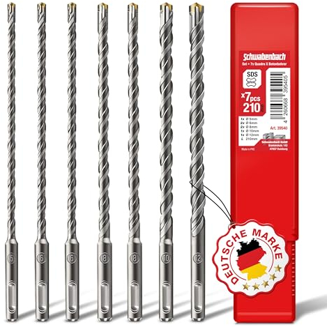 SCHWABENBACH ® SDS PLUS Betonbohrer Set - Super SDS Bohrer Set - 7tlg. 5 6 8 10 12 x 210 mm - Steinbohrer kompatibel mit Bosch Bohrhammer - Premium Qualität für Schlagbohrmaschine (kein SDS MAX)