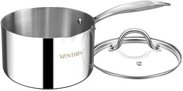 VENTION Pentolino Induzione Acciaio Inox con Beccuccio, Casseruola 14 cm 1L con Coperchio (Acciaio Inossidabile 3 Strati)