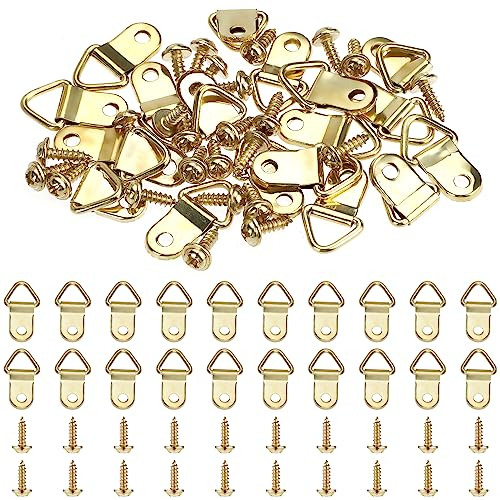 Thinp 40 pcs cintres pour photos triangulaire cadre photo crochet triangulaire cadres photo ensembles Picture crochet images Accroche avec vis, pour la maison bureau mur de fixation peinture photo(or)