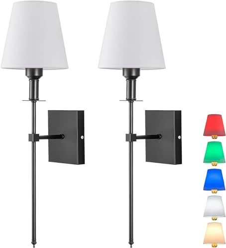 Peskoe Wandleuchte Innen, Wandlampe mit Akku,5W USB Aufladbare Batteriebetrieben Wandbeleuchtung,Viele Farben Farbtemperatur und Helligkeitsstufen Fernbedienung Control Kabellose Lampe Einstellbar