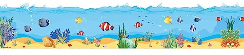 Guest Ruyunlai Tapetenbordüre selbstklebend Vinyl Sockelleiste Dekorative Bordüre Selbstklebende Home Bordüre Küche Tapetenbordüre selbstklebend für Badezimmer Wohnzimmer Blaues Meer 2St 50x60cm