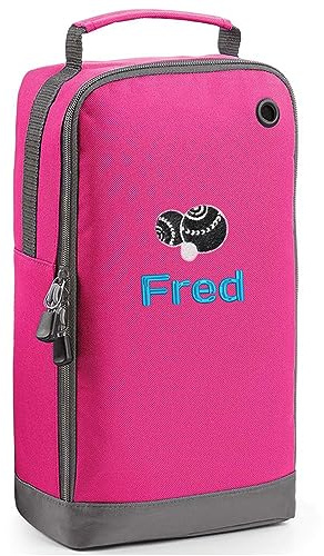 Personalised Embroidered Lawn Bowls Shoe Bag - Bowling Design Pink Bag