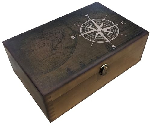 GUYTRENDz Navigators Compass Design Wooden Keepsake Box, Large Memory Box for Keepsakes, Decorative Storage Box for Memories, Jewelry, & Photos, Memorial Boxes for Men & Women