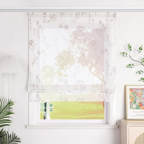 SCHOAL Raffrollo mit Klettband Transparent Raffgardine Vorhang mit Druck Fenster Gardine Modern Rollo 1 Stück BxH 120x140 cm Sand