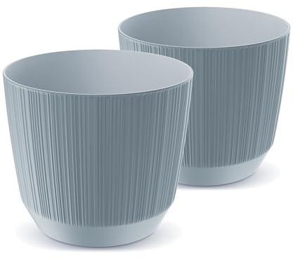 Tymar Blumentopf,Übertopf, 2er-Pack, Blumenübertopf aus Kunststoff, Matte, Runde Form (ø 20 cm, (2pack) Grau)