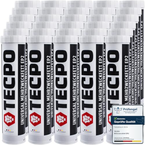 TECPO Universal Mehrzweckfett EP2 400g Kartusche Schmierfett, Lithiumfett, Universalfett, KFZ-Schmierung, wasserbeständig, KP2K-30 Lithium Fett (30x 400g)
