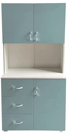 HTI living Küchenschrank Blanca Hellblau Weiß Küchenbuffet 6 Regalfächer 3 Schubladen