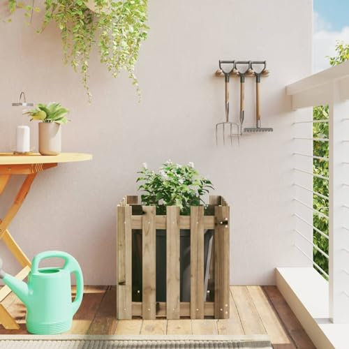 Rantry Fioriera rialzata con design a staccionata, per giardino, terrazza, 50 x 50 cm, in legno di pino impregnato
