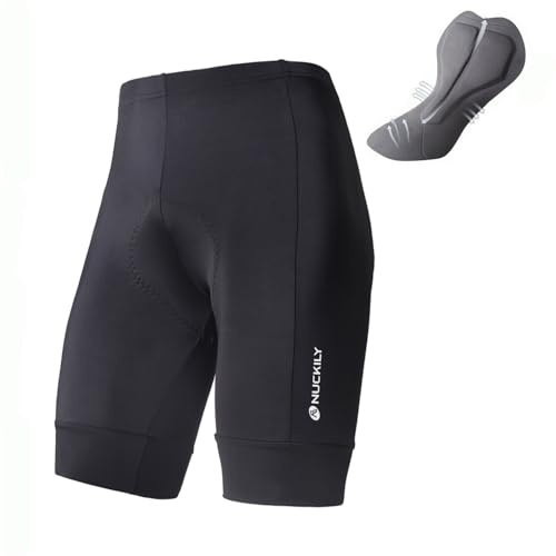 NUCKILY Herren-Radhose mit Polsterung, Fahrradbekleidung, Fahrradhose für Herren, leicht, atmungsaktiv und saugfähig, Schwarz