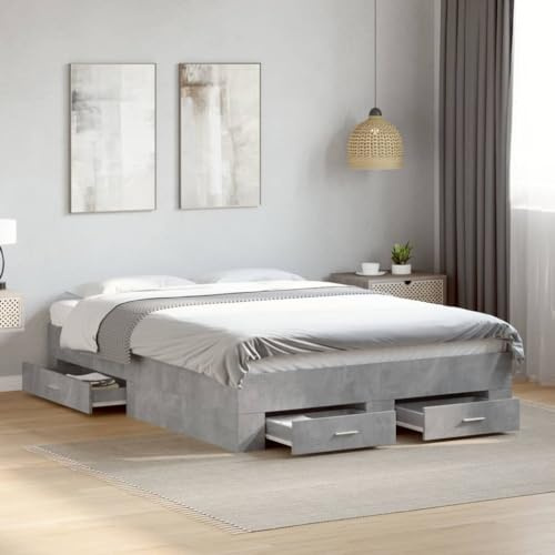 vidaXL Bed Frame with Drawers, Bed Base for Bedroom, Mattress Foundation for Double Bed, Modern Style, Concrete Grey Small Double Engineered Wood