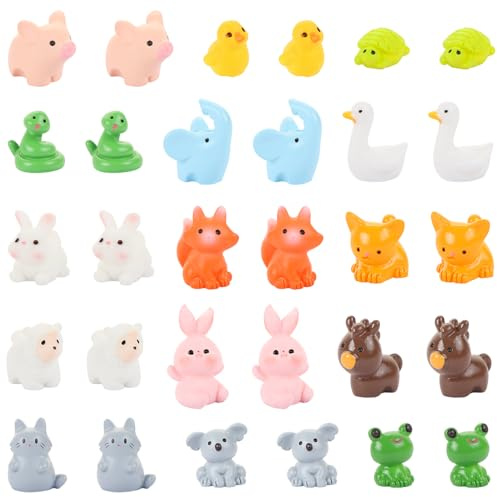 LALASTYLE 30 Stück Mini-Tiere aus Kunstharz, Tierfiguren, bunte kleine Tiere, für DIY-Miniaturgarten, Puppenhaus-Ornament, Miniatur-Landschaft, Heimdekoration