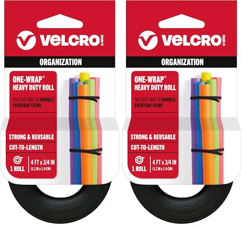 VELCRO Brand ONE-WRAP Bundling Ties – Reusable Fasteners for Keeping Cords and Cables Tidy – Cut-to-Length Roll, 4ft x 3/4in, Black (Pack of 2)